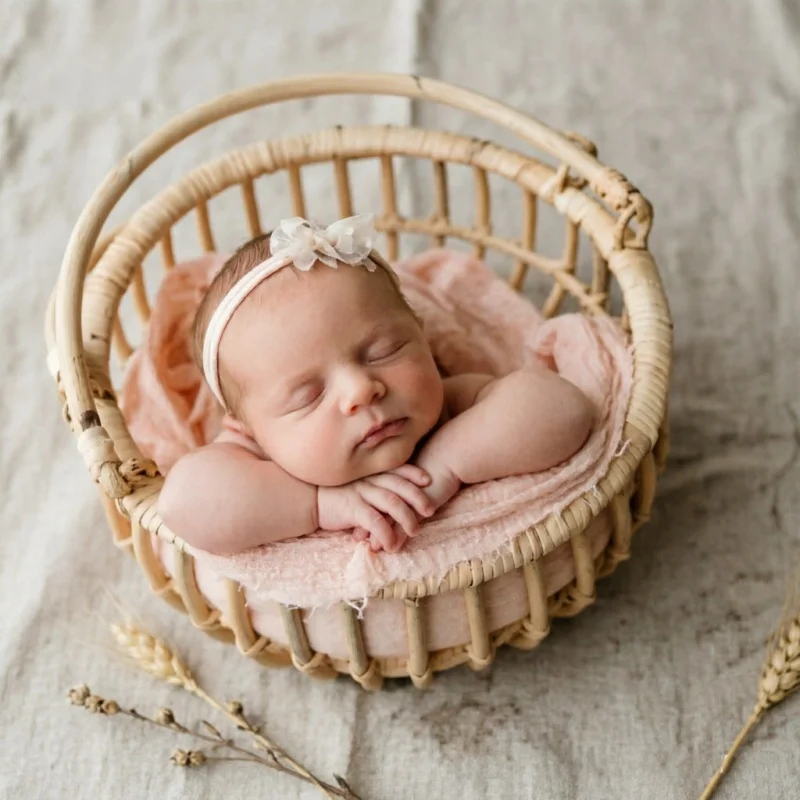 Photography Life - Infant Posing Bed Retro Rattan Basket